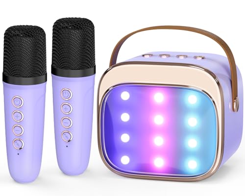 Mini Karaoke Machine with 2 Wireless Microphones, Bluetooth Speaker