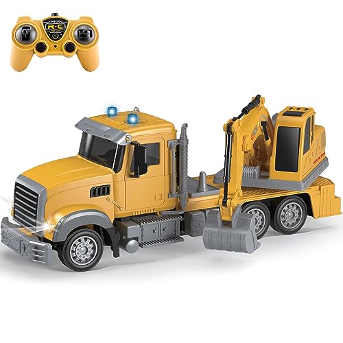 Leopmase Remote Control Truck Excavator Toy, RC Truck Excavator with Lights and Sounds, 2.4Ghz 7 Channel Remote Control Construction Vehicle Toy for Toddlers Boys Girls Birthday Gifts