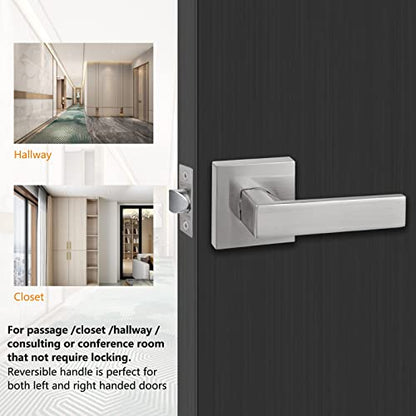 NEWBANG Hall/Closet Lever Handle Lock Satin Nickel Finish-Heavy Duty Door Lock Handle in Silver for Passage Door