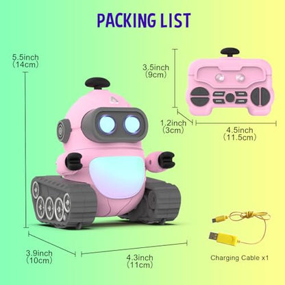 GILOBABY Robot Toys for Girls, Rechargeable Remote Control Robot Toy for Kids, Programmable RC Robots with LED Eyes, Flexible Head & Arms, Dance Moves, Music, Birthday Gifts for Girls Ages 3+ Years