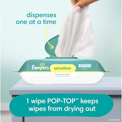 Pampers Easy Ups Pull On Training Pants Boys and Girls, 3T-4T, One Month Supply (124 Count) with Sensitive Water Based Baby Wipes 4X Pop-Top Packs (336 Count)