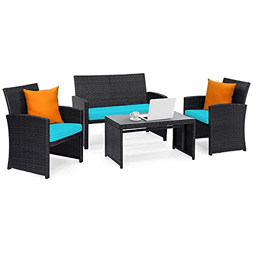 4 Piece Patio Wicker Conversation Furniture Set