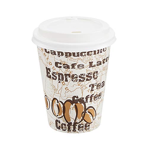 100 Pack Amazon Basics 12oz Disposable Coffee Cups with Lids