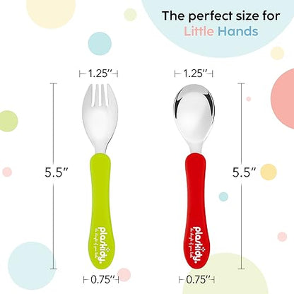 PLASKIDY Toddler Silverware Set of 8 Kids Utensils Forks and Spoons - BPA FREE/Dishwasher Safe Toddlers Utensils Stainless Steel - Children's Safe Flatware Cutlery Set