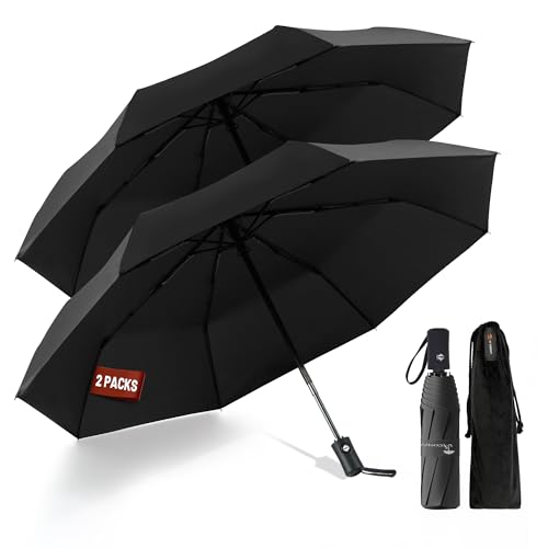 2 Pack Windproof Automatic Compact Travel Umbrellas