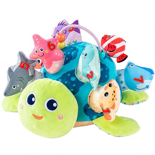 Baby Sensory Pull Toy Plush Turtle with Animals