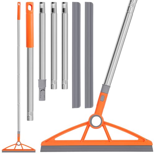 2-in-1 Adjustable Rubber Broom with Scraper, 54 Inch