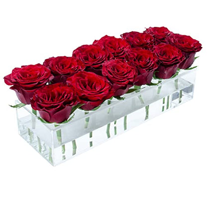 LOYWREE Flower Vase Acrylic Rectangular Floral Centerpiece for Dining Table - 12 Inches Long Rectangle Vase - Clear Vases for Home Decor Wedding(Flowers not Included)