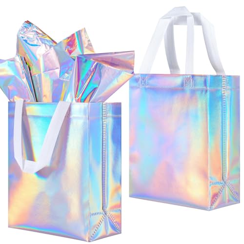 50 Pack Holographic Reusable Nonwoven Gift Bags