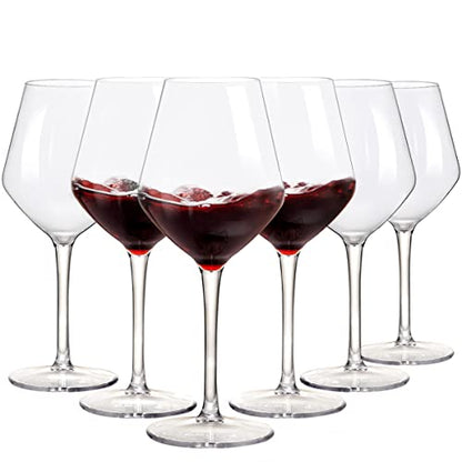 Ciaell 6 Pack Plastic Wine Glasses - 15OZ Unbreakable Wine Glasses, Tritan Wine Glasses with Stem - Disposable Stemmed Wine Glasses Perfect for Parties & Weddings & Poolside & Outdoors & Camping