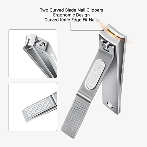 Nail Clippers Set, Ultra Sharp Curved Blade Edge Fingernail Clipper Toenail Clipper and Nail File with Tin Box by JAZZZNAP, Silver