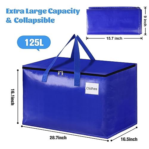 SpaceHacks 4 Pack-125L Heavy Duty Moving Bags, Moving Boxes with Reinforced Handles ＆ Premium Zippers, Storage Totes for Space Saving, Packing ＆ Moving Storage
