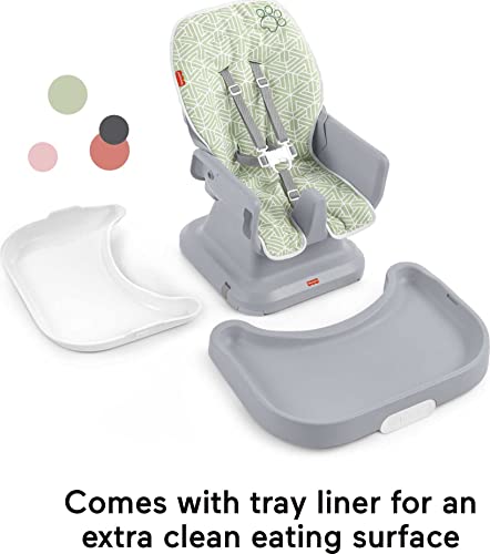 Fisher-Price Baby to Toddler High Chair SpaceSaver Simple Clean Portable Dining Seat & Booster with Washable Deep Tray & Liner, Puppy Perfection