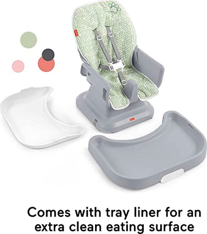 Fisher-Price Baby to Toddler High Chair SpaceSaver Simple Clean Portable Dining Seat & Booster with Washable Deep Tray & Liner, Puppy Perfection