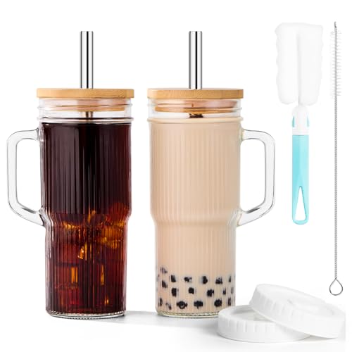 24 oz Glass Iced Coffee Tumbler with Lid