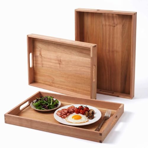 3 Piece Wooden Serving Tray Set with Handles