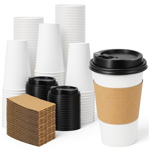 100 Pack 16 oz Disposable Coffee Cups with Lids