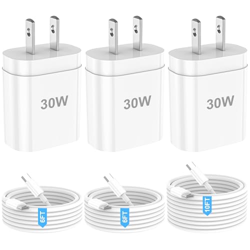 3 Pack USB C Fast Charger Block with Cables