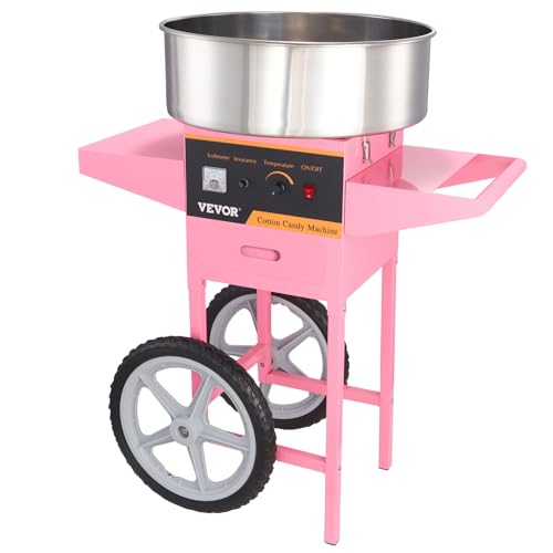 VEVOR Electric Cotton Candy Machine Cart, 1000W Commercial Floss Maker w/Stainless Steel Bowl, Sugar Scoop and Drawer, Perfect for Home, Carnival, Kids Birthday, Family Party, Pink