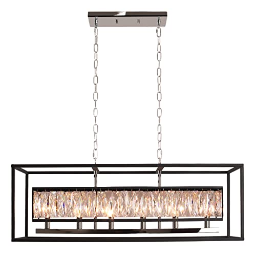 6-Light Modern Crystal Rectangle Chandelier for Dining Room
