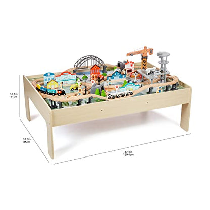 120-Piece Wooden Train Set by Amazon Basics
