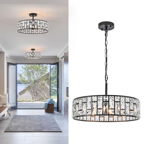 17.72-Inch Modern Crystal Semi Flush Mount Chandelier