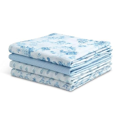 Delta Children 100% Cotton Muslin Baby Receiving Blankets for Girls and Boys – 47x47 Inches (Pack of 4), Blue Botanicals
