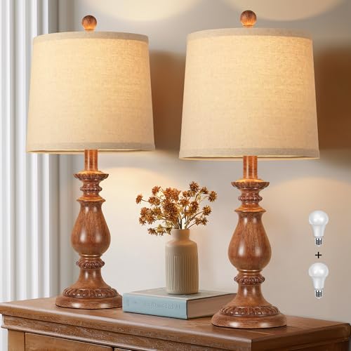 2 Pack Rustic Farmhouse Bedside Table Lamps