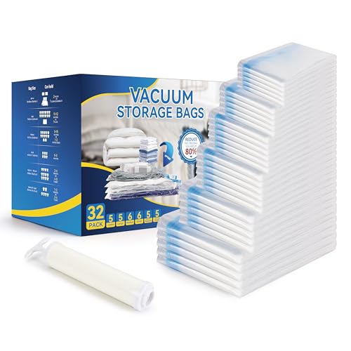 32 Pack Vacuum Storage Bags Space Saver with Pump