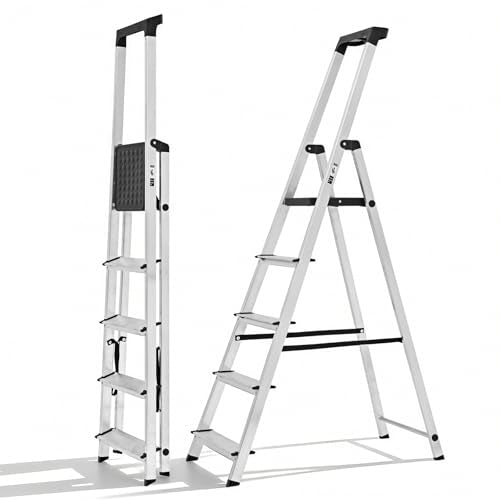5 Step Folding Aluminum Ladder with Handrails