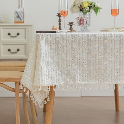 Waterproof Oilproof Rectangular Daisy Floral Tablecloth