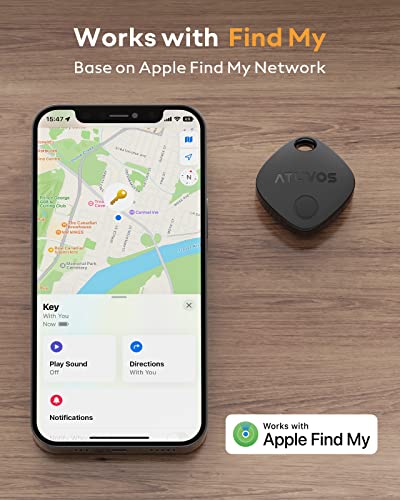 ATUVOS Keys Finder 2 Pack, Bluetooth Luggage Tracker Works with Apple Find My (iOS only), Item Locator GPS Tracker for Keys, Wallet, Suitcase, Bags, IP67 Waterproof, Privacy Protection, Lost Mode