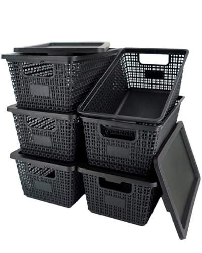 6 Pack Stackable Plastic Storage Bins with Lids