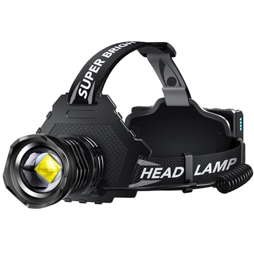 Rechargeable LED Headlamp, 4500 Lumens, Waterproof, Zoomable