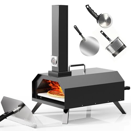 Portable Outdoor Wood-Fired Pizza Oven with Thermometer
