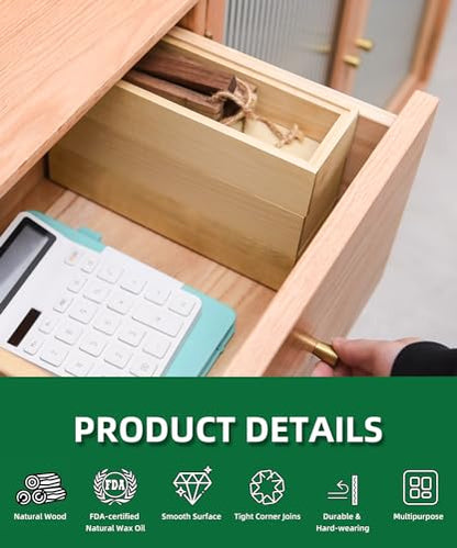 Wood Bamboo Drawer Organizer Set - Stackable Utensil Holders for Kitchen, Silverware Tray for Drawer - Versatile Storage Box Set for Bathroom, Office, and Makeup Organization (Set of 6)