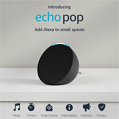 Amazon Echo Pop | Alexa fits in anywhere: bedroom, living room, bathroom, office, and small spaces | Charcoal