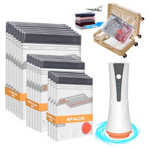 16 Pack Vacuum Storage Bags with Rechargeable Pump