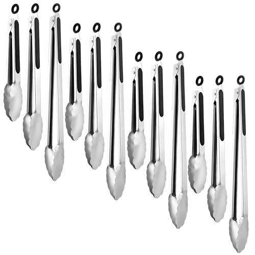 12 Pack Stainless Steel Kitchen Cooking Tongs Set