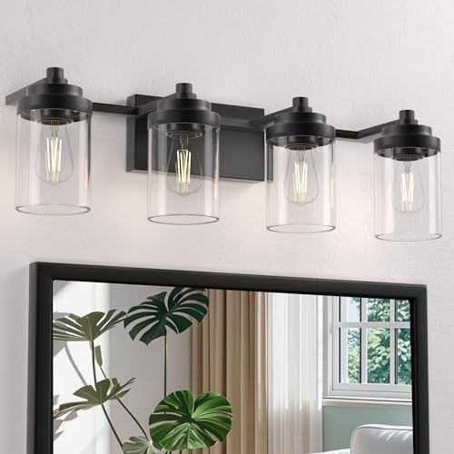 4-Light Modern Bathroom Vanity Light Fixture with Glass