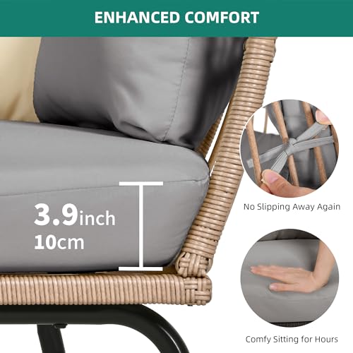 YITAHOME Outdoor Egg Chair with Footrest, Patio Wicker Basket Chair with 2-in-1 Ottoman, Indoor Egg Chairs with Stand & Cushion Cocoon Chair for Bedroom, Outside, Balcony (Grey)