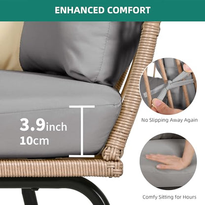 YITAHOME Outdoor Egg Chair with Footrest, Patio Wicker Basket Chair with 2-in-1 Ottoman, Indoor Egg Chairs with Stand & Cushion Cocoon Chair for Bedroom, Outside, Balcony (Grey)