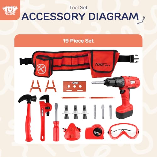 STEAM Life Kids Tool Set with Kids Tool Belt & Electronic Toy Drill, Toddler Tool Set for Boys, Kids Tape Measure, Toy Tools for Kids, Kids Tool Box, Toy Hammer, Play Tool Set for Toddlers 3-5