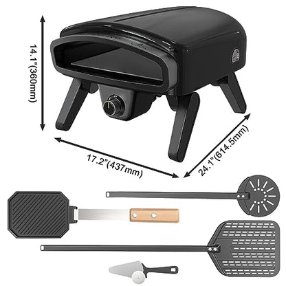 Maharlika Gas Pizza Oven Outdoor 14" Pizza Oven with Built-In Thermometer, Portable Propane Pizza Oven Stainless Steel with Stone, Griddle, Pizza Peel, Turner, Cutter, Carry Bag for Outdoor Kitchen