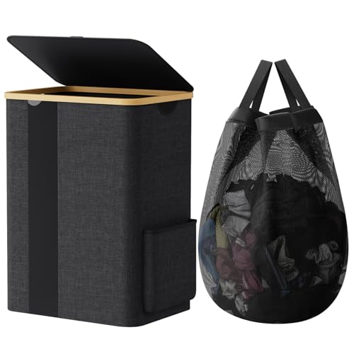 80L Laundry Hamper with Lid and Removable Bag