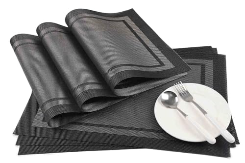 6 Pack Woven Vinyl Placemats Non-Slip Washable Dining
