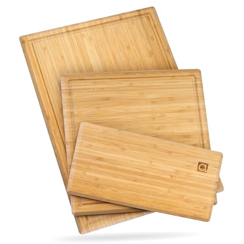 3 Piece Bamboo Cutting Board Set with Juice Groove