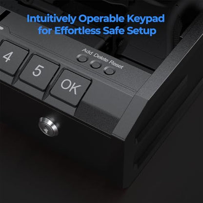 ONNAIS IRON SE Biometric Gun Safe for Pistols,Handgun, Quick-Access Firearm Safety Device with Fingerprint Lock or Key Pad, Gun Lock Box for Home Bedside Nightstand Car