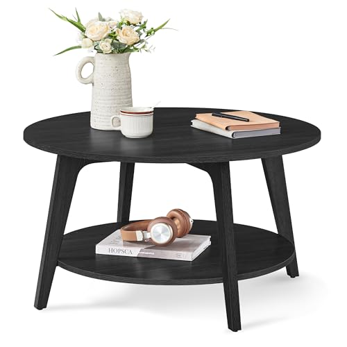 VASAGLE 2-Tier Round Coffee Table with Storage
