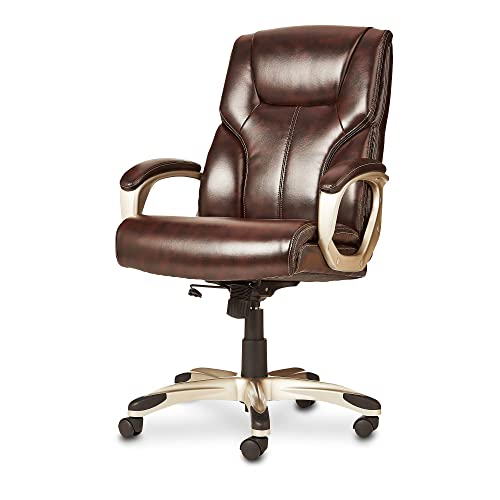 Amazon Basics Executive Home Office Desk Chair with Padded Armrests, Adjustable Height and Tilt, Rolling Swivel Chair, 275 Pound Capacity, Brown and Gold